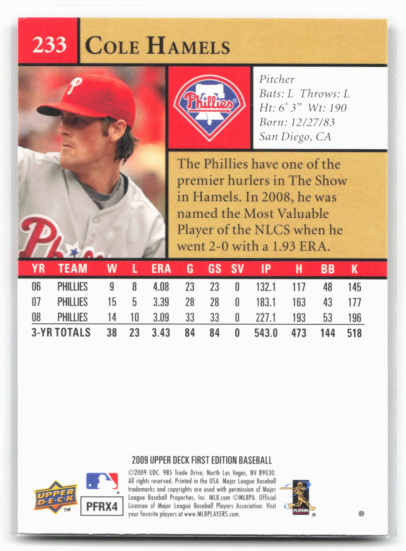 2009 Upper Deck First Edition #233 Cole Hamels