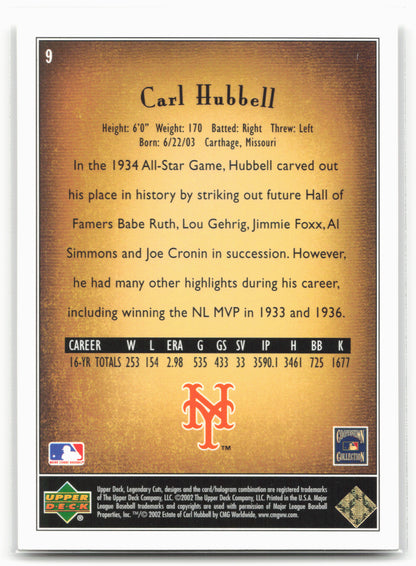 2002 SP Legendary Cuts #9 Carl Hubbell