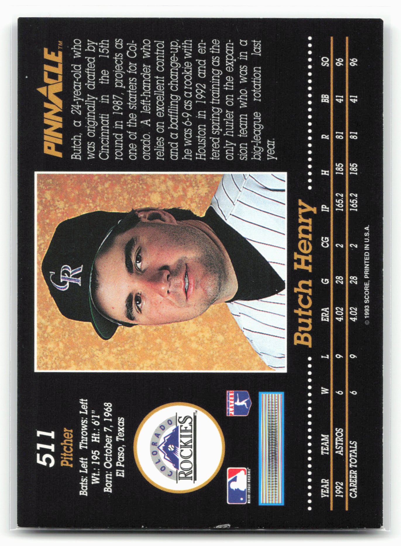 1993 Pinnacle #511 Butch Henry