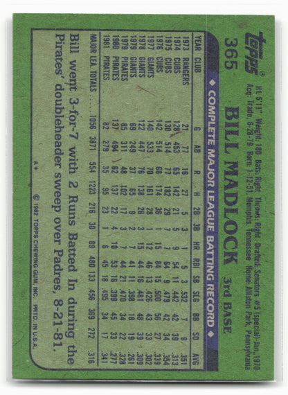 1982 Topps #365 Bill Madlock