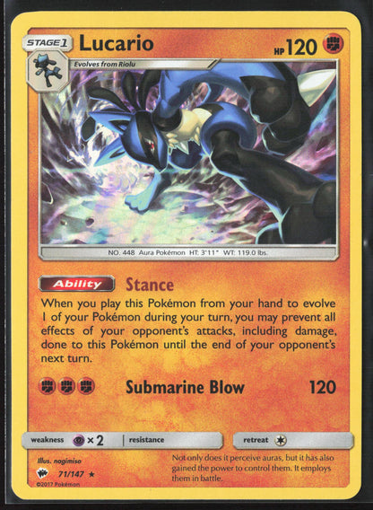 SM - Burning Shadows #71/147 Lucario Holo 22222