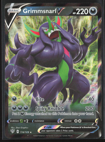 
SWSH03: Darkness Ablaze #114/189 Grimmsnarl V Holo 22333