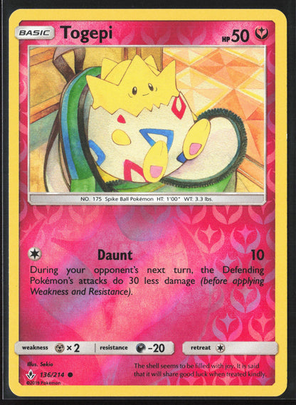 SM - Unbroken Bonds #136/214 Togepi Reverse Holo 22405