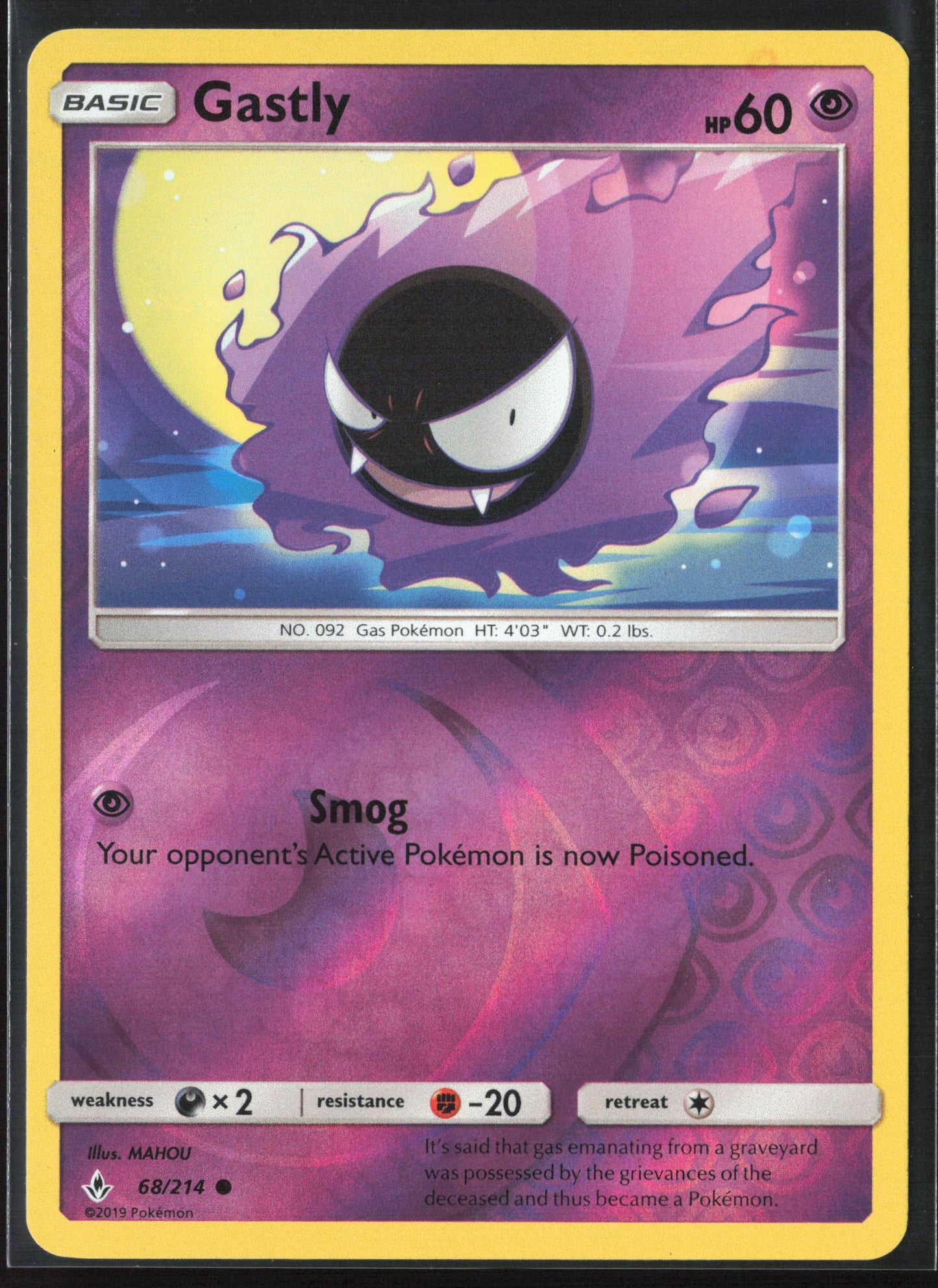 SM - Unbroken Bonds #68/214 Gastly (68) Reverse Holo 22461