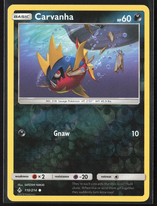 SM - Unbroken Bonds #110/214 Carvanha Reverse Holo 22464