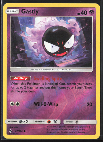 
SM - Unbroken Bonds #67/214 Gastly (67) Reverse Holo 22497