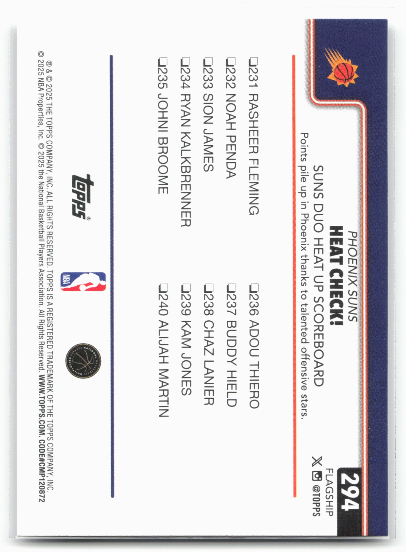 2025-26 Topps #294 Heat Check!: Suns Duo Heat Up Scoreboard