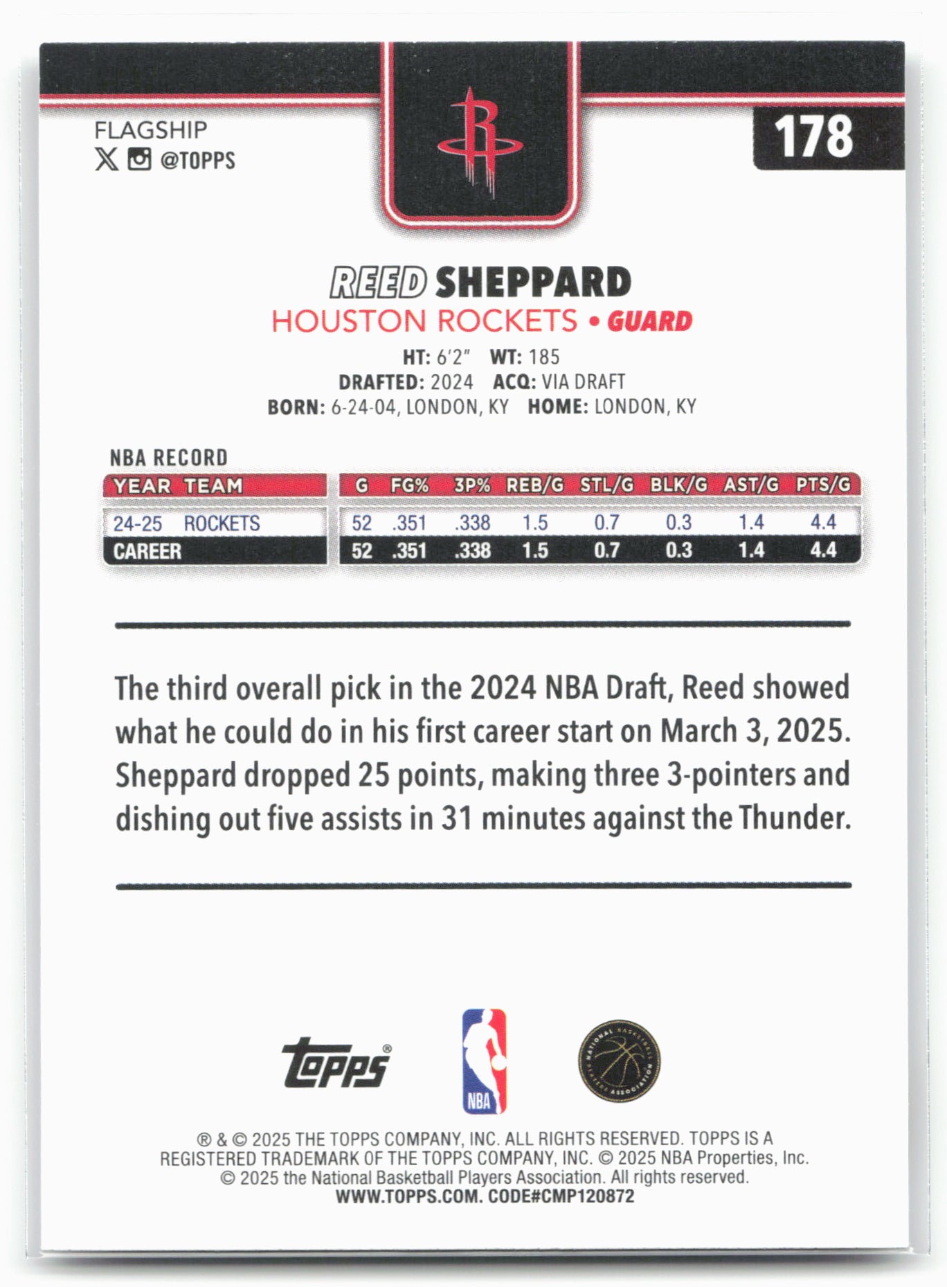 2025-26 Topps #178 Reed Sheppard