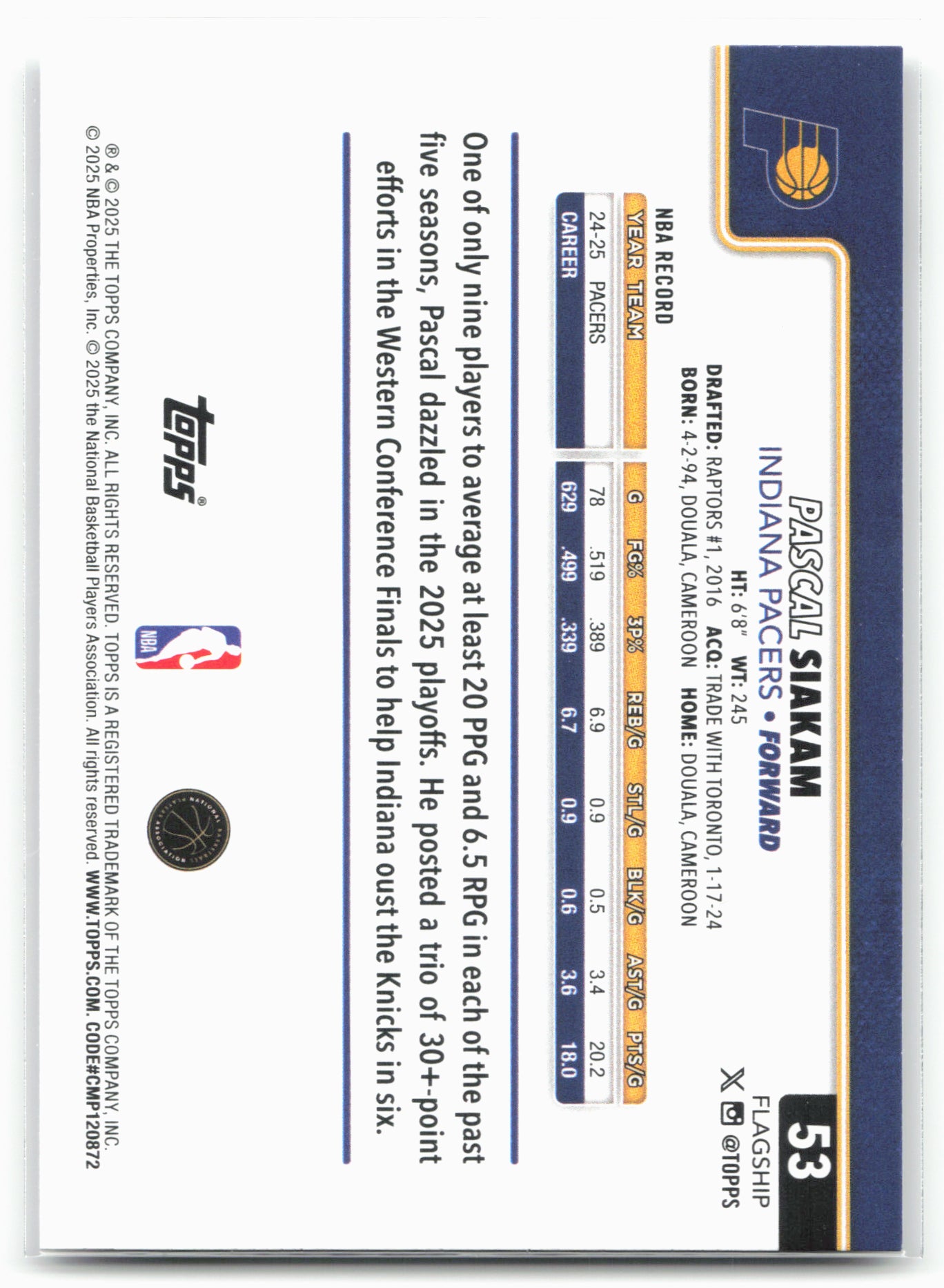 2025-26 Topps #53 Pascal Siakam