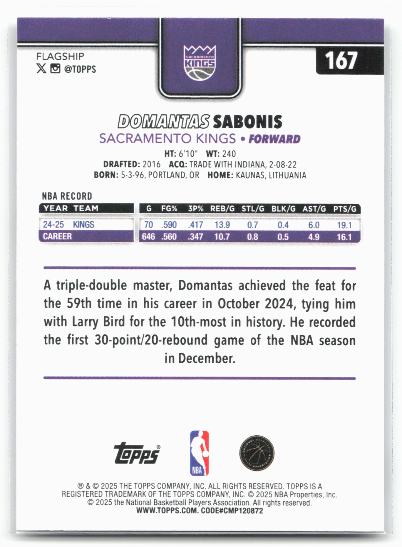 2025-26 Topps #167 Domantas Sabonis