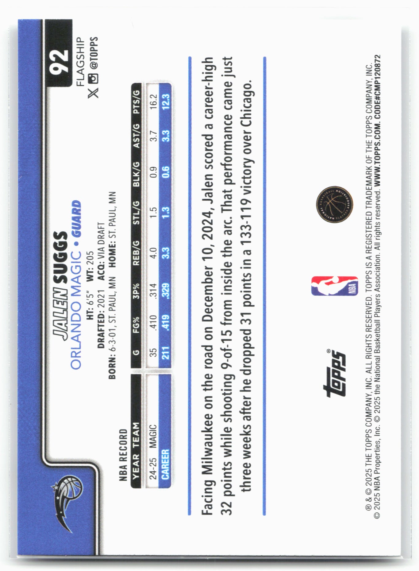 2025-26 Topps #92 Jalen Suggs