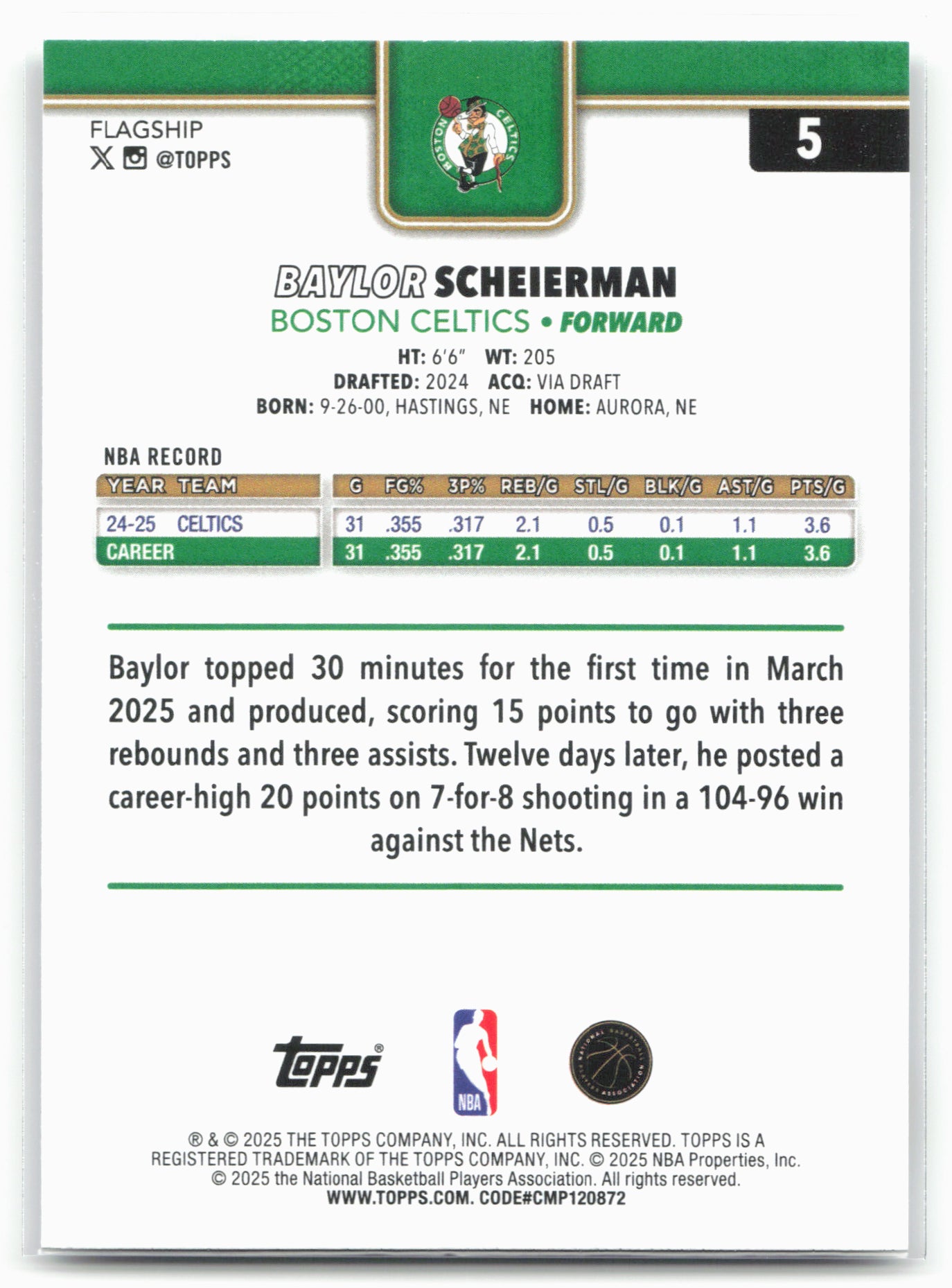 2025-26 Topps #5 Baylor Scheierman