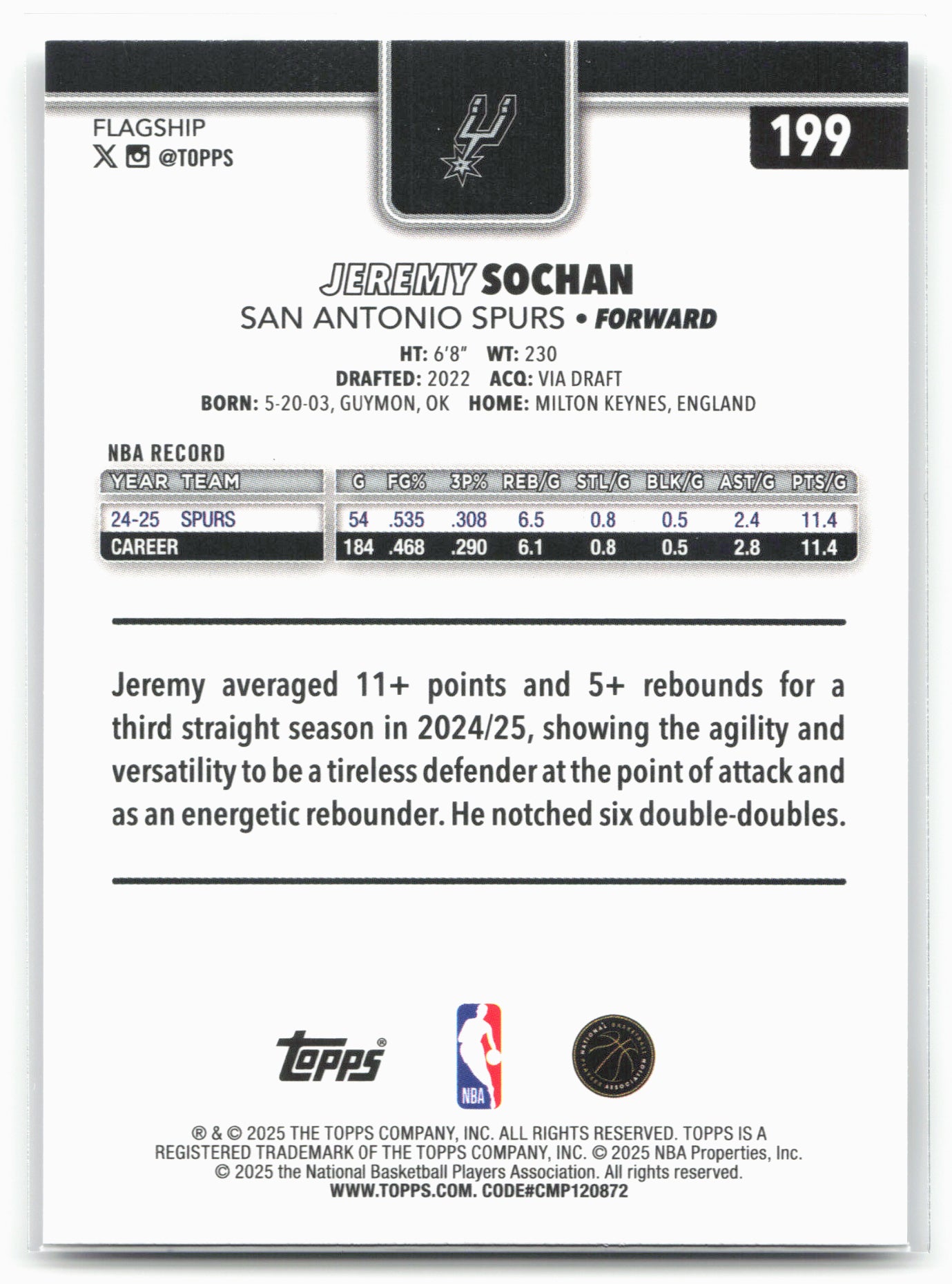 2025-26 Topps #199 Jeremy Sochan