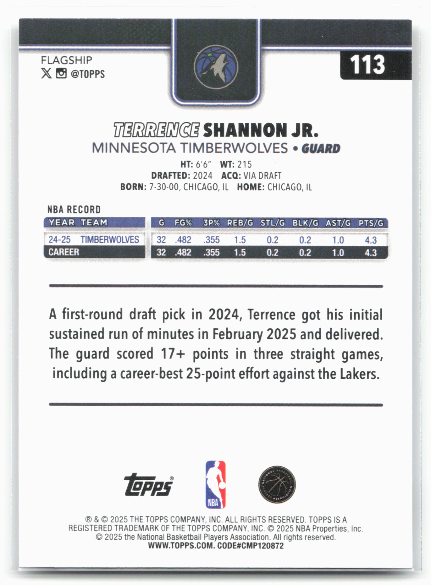 2025-26 Topps #113 Terrence Shannon Jr.