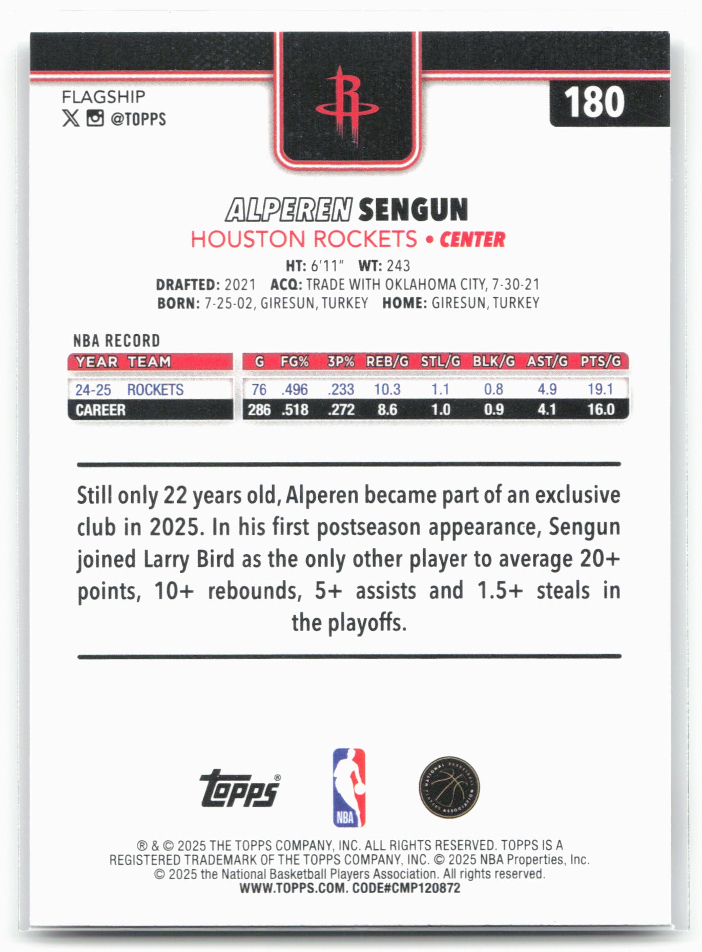 2025-26 Topps #180 Alperen Sengun