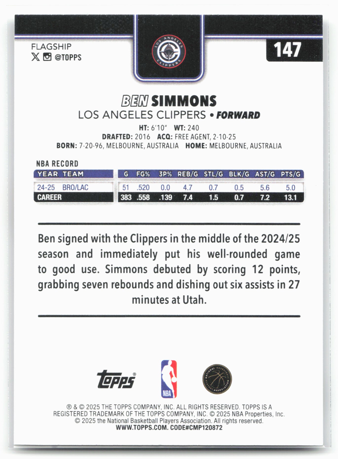 2025-26 Topps #147 Ben Simmons