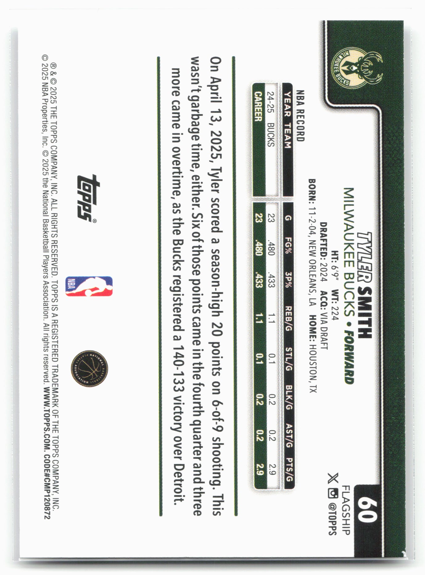 2025-26 Topps #60 Tyler Smith