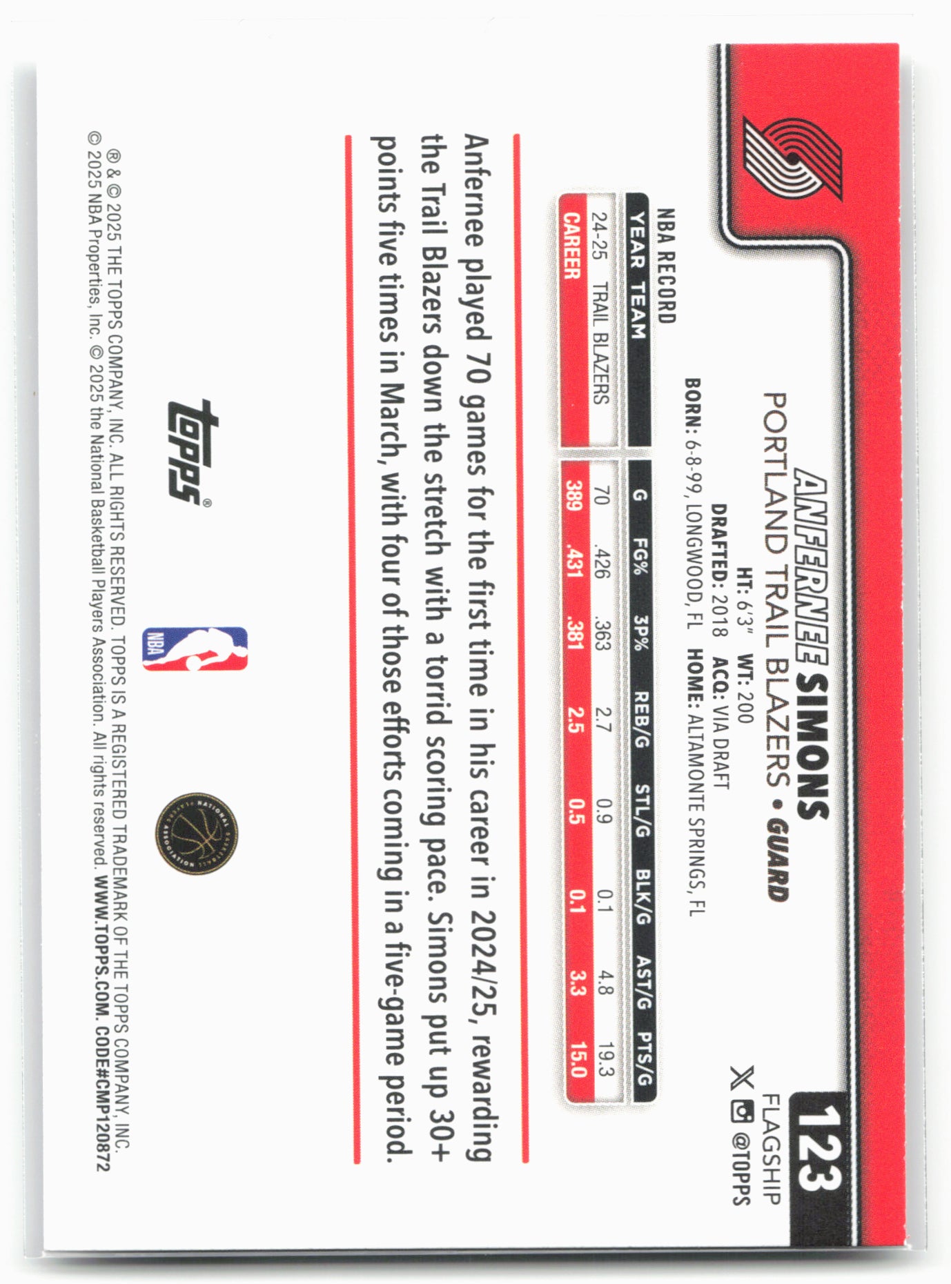 2025-26 Topps #123 Anfernee Simons