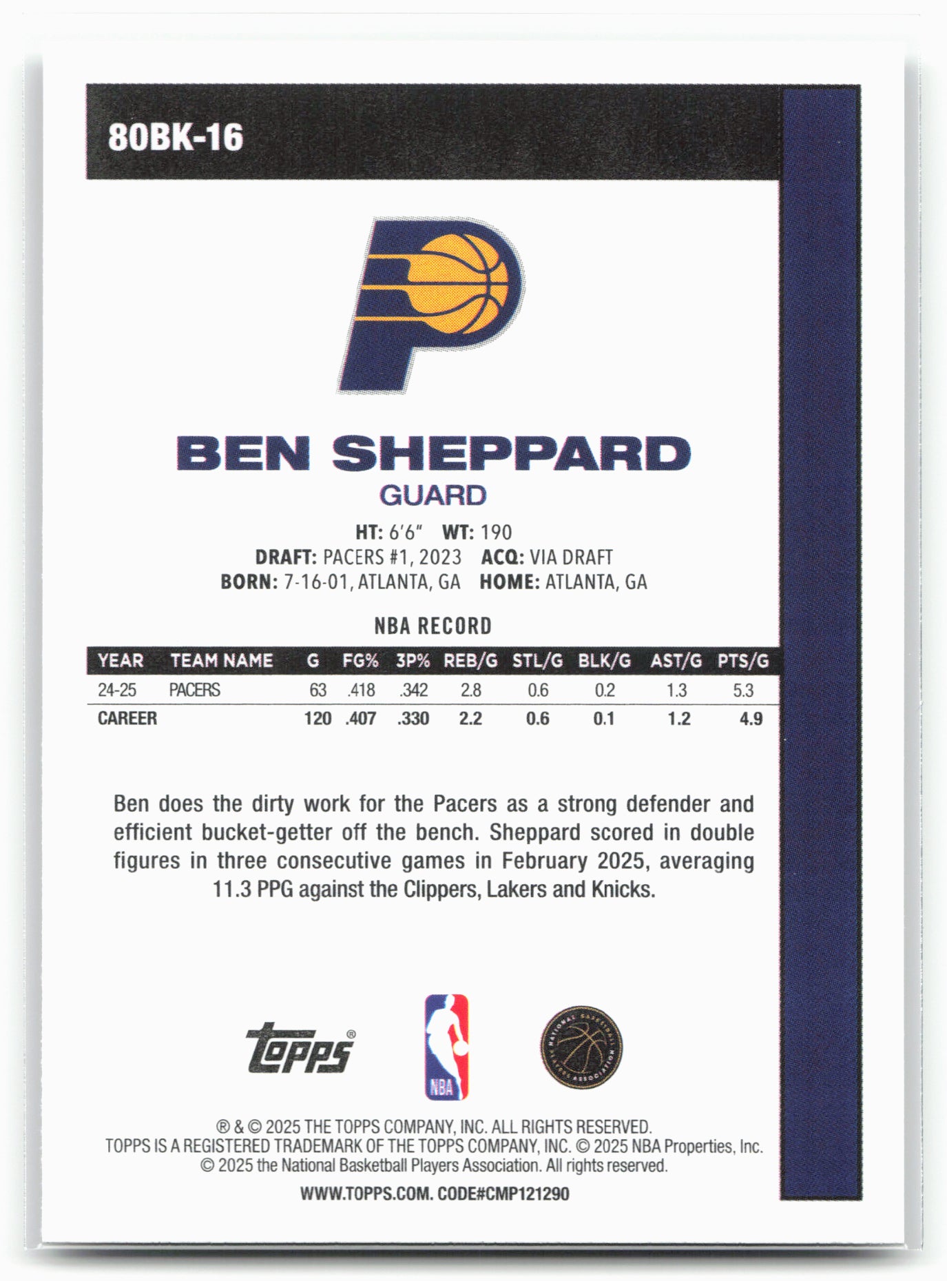 2025-26 Topps #80BK-16 Ben Sheppard 1980-81 Topps Basketball