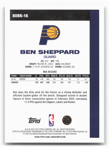 2025-26 Topps #80BK-16 Ben Sheppard 1980-81 Topps Basketball
