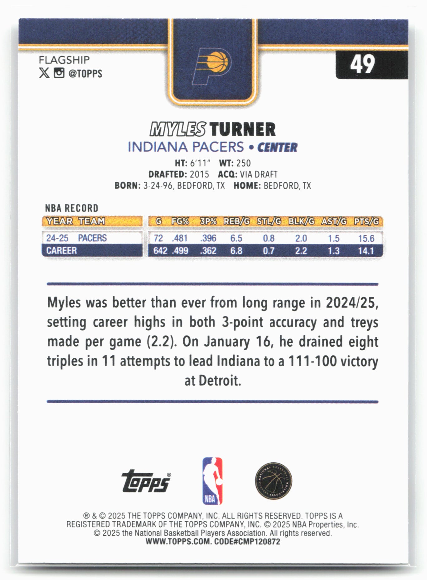2025-26 Topps #49 Myles Turner