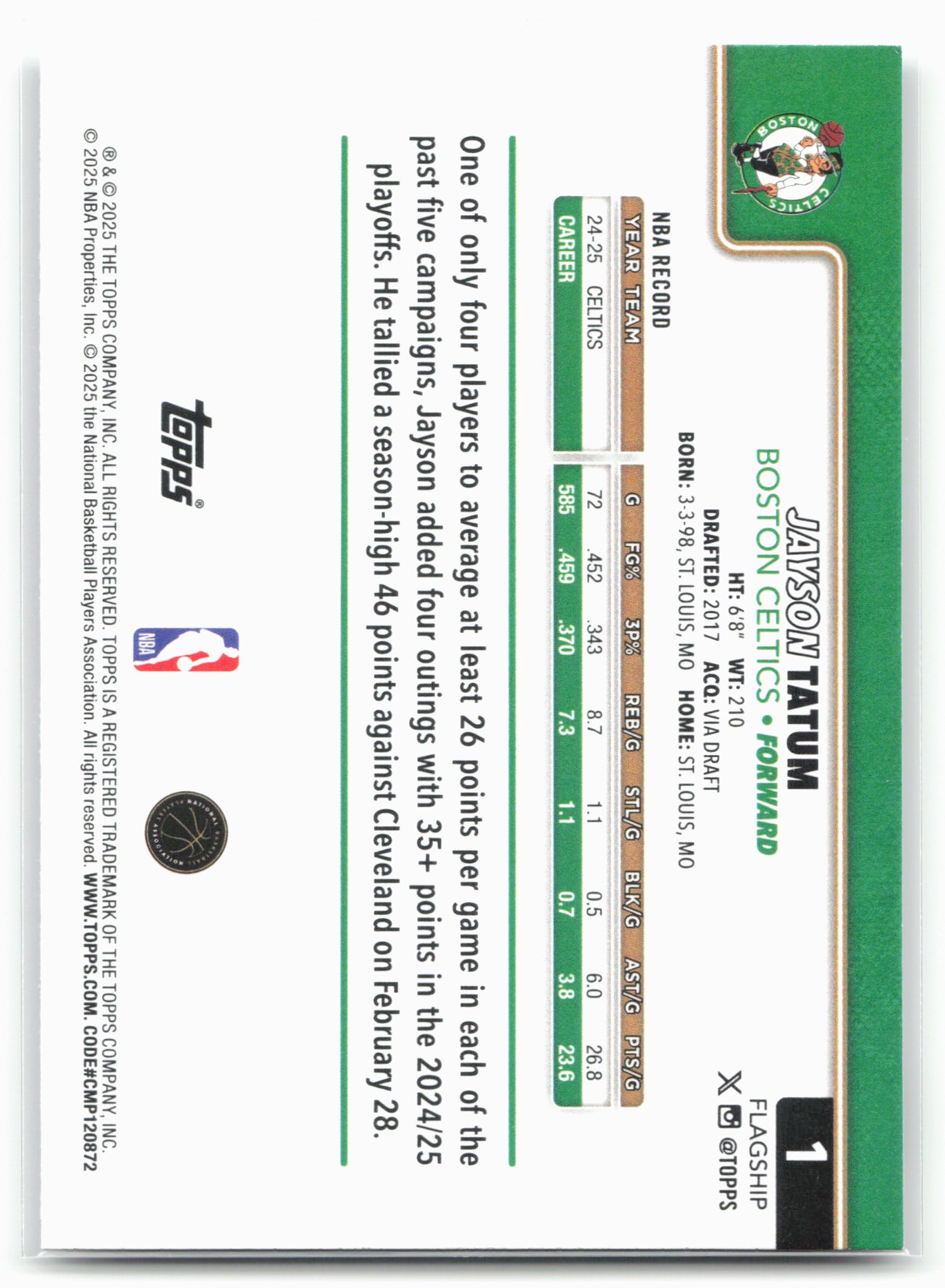 2025-26 Topps #1 Jayson Tatum