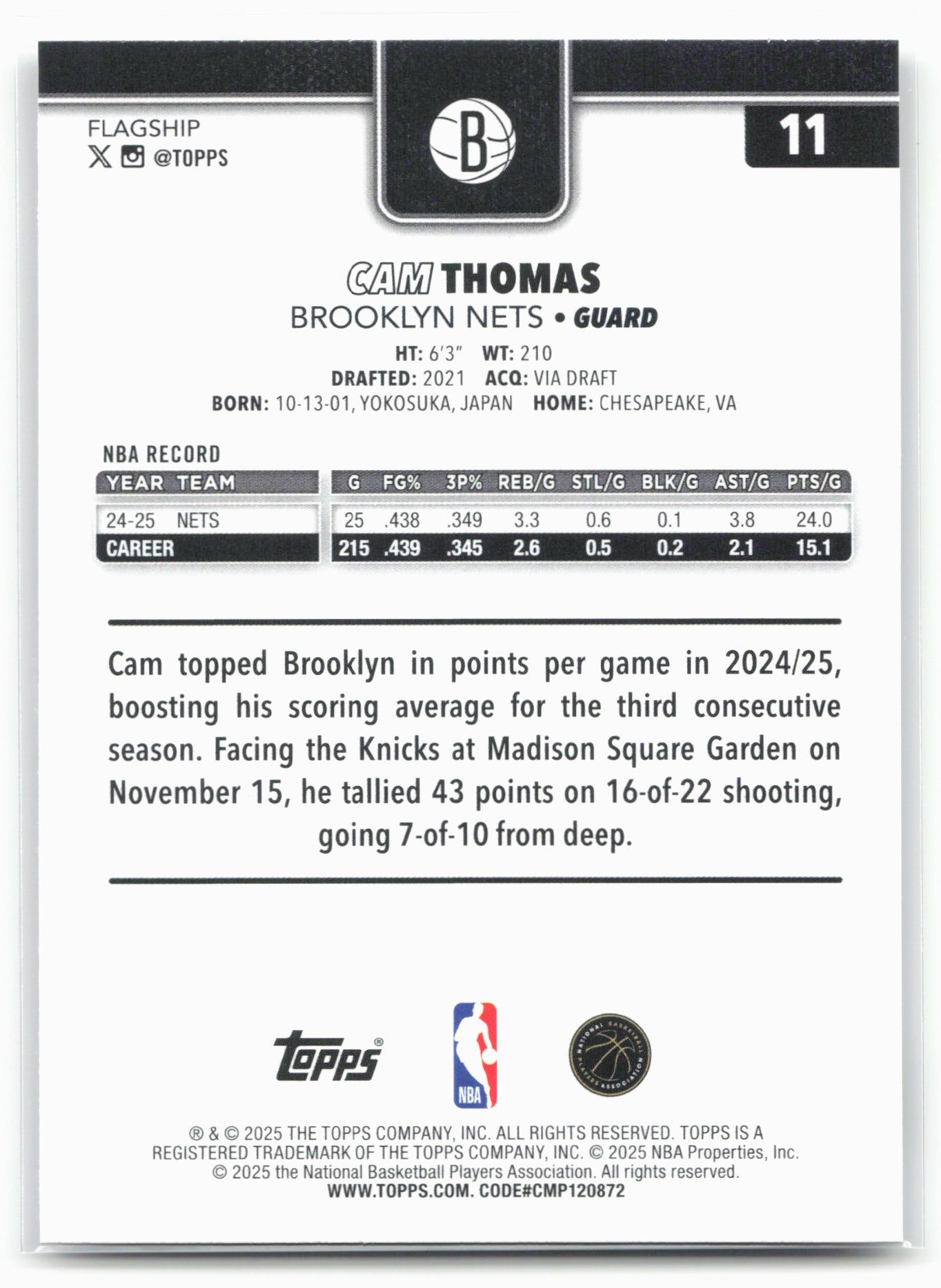 2025-26 Topps #11 Cam Thomas