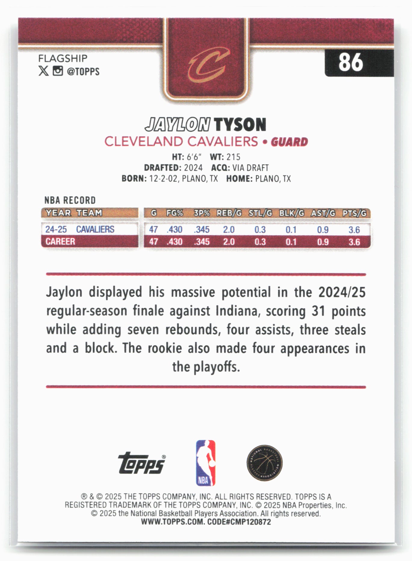 2025-26 Topps #86 Jaylon Tyson