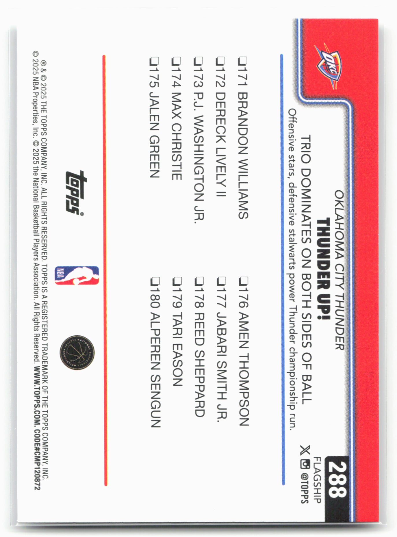 2025-26 Topps #288 Thunder Up!: Trio Dominates On Both Sides Of Ball