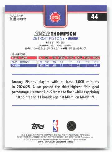 
2025-26 Topps #44 Ausar Thompson