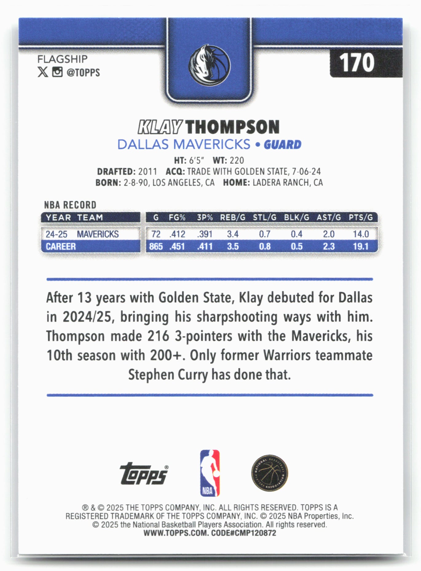 2025-26 Topps #170 Klay Thompson