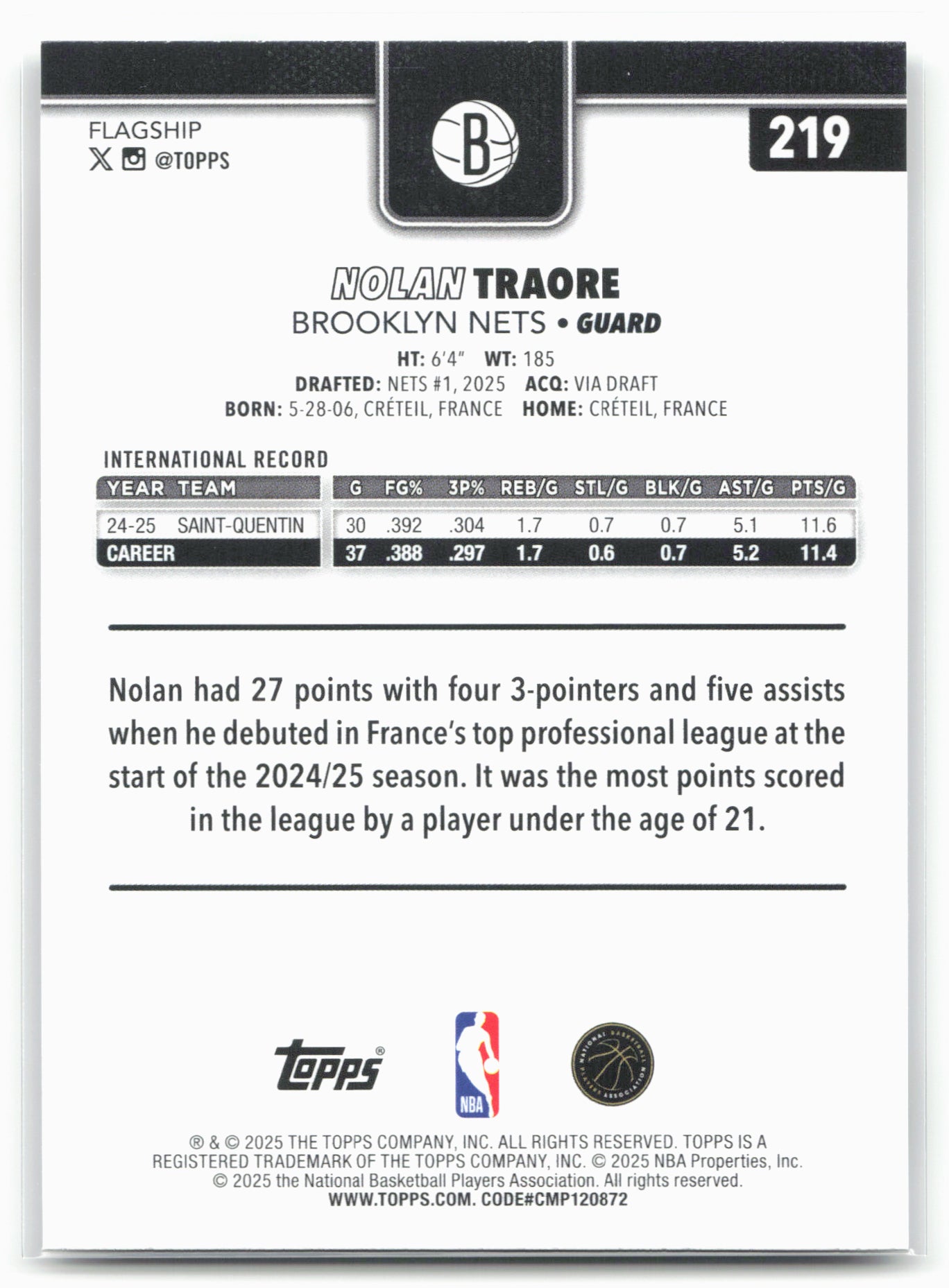 2025-26 Topps #219 Nolan Traore