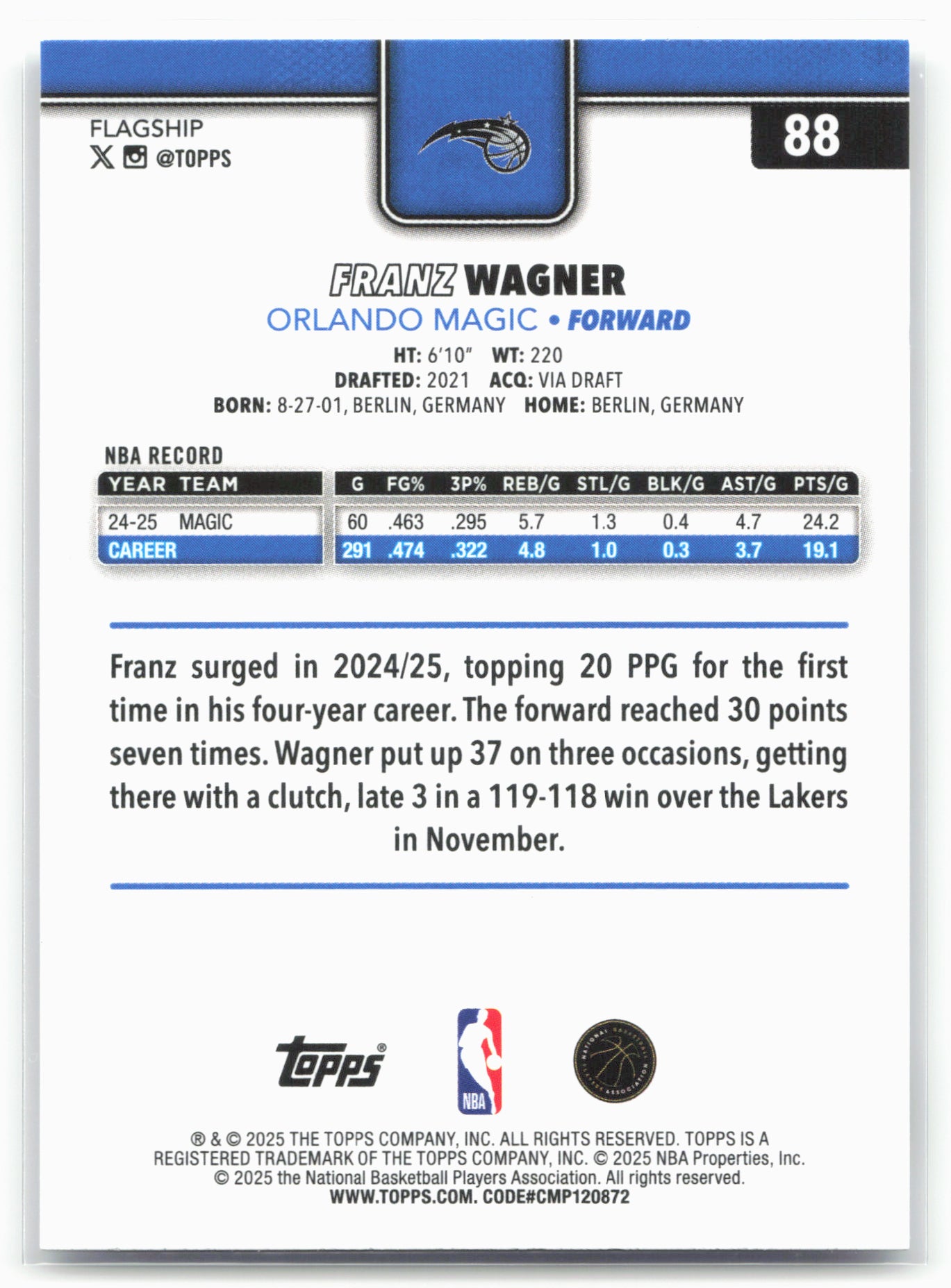 2025-26 Topps #88 Franz Wagner