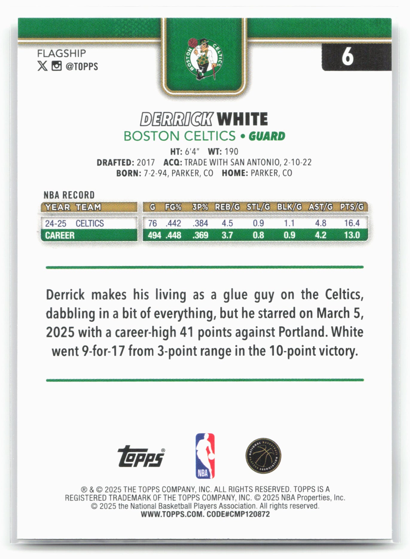 2025-26 Topps #6 Derrick White