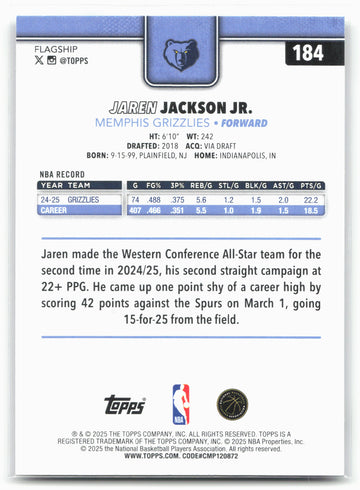 
2025-26 Topps #184 Jaren Jackson Jr.