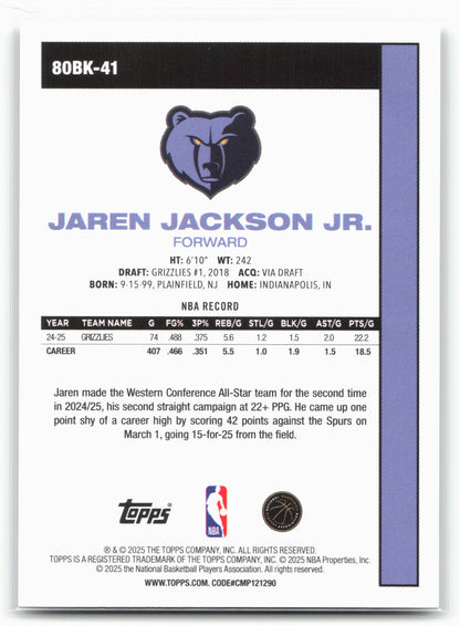 2025-26 Topps #80BK-41 Jaren Jackson Jr. 1980-81 Topps Basketball
