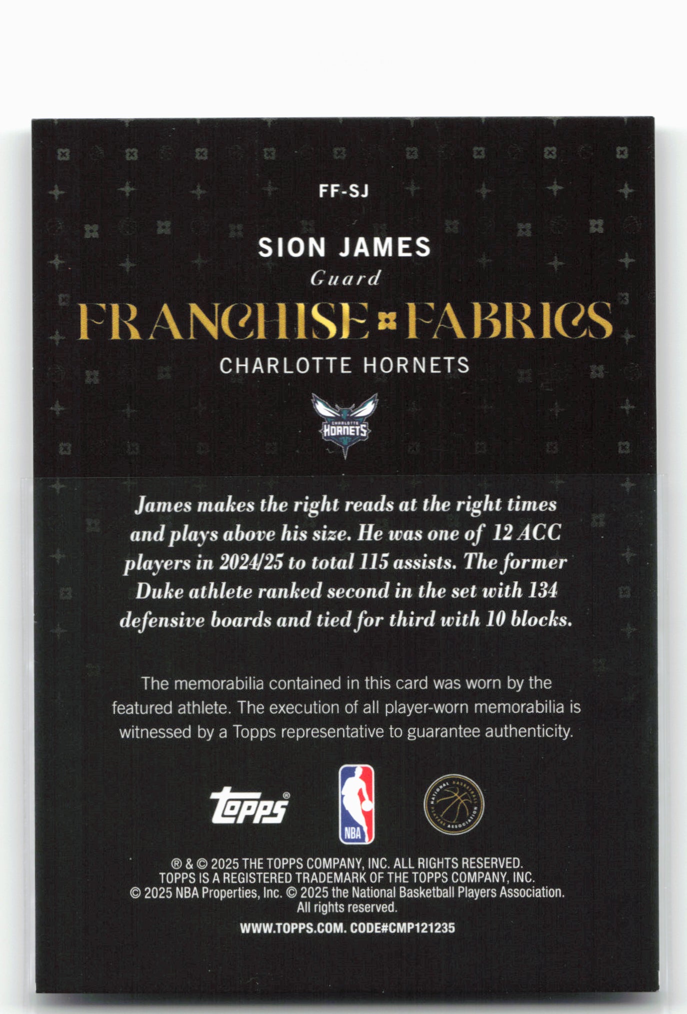 2025-26 Topps #FF-SJ Sion James Franchise Fabrics Holo Foil