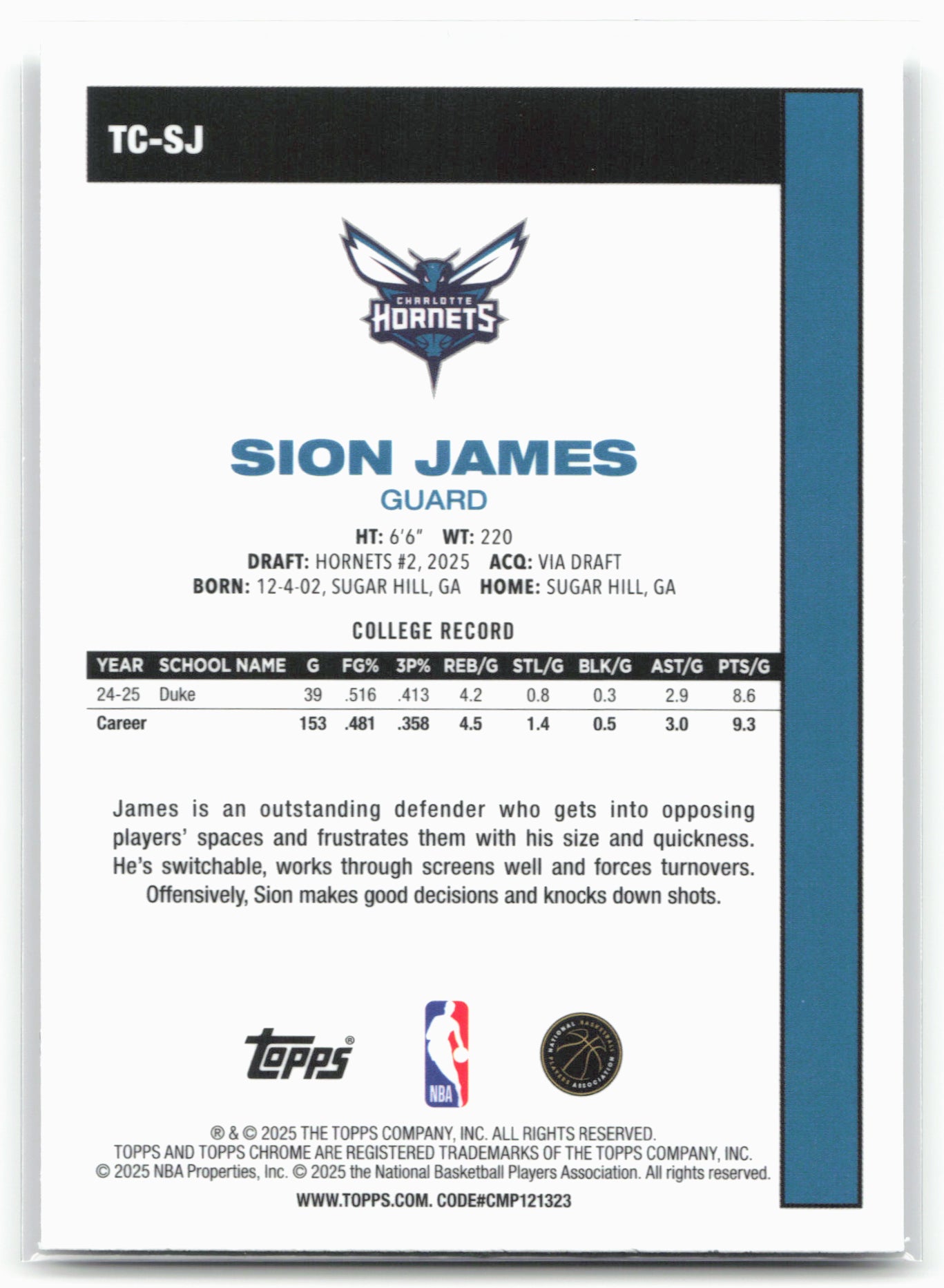 2025-26 Topps #TC-SJ Sion James 1980-81 Topps Chrome Basketball