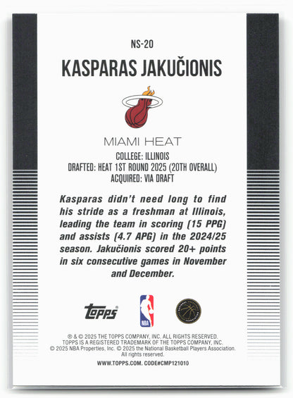 2025-26 Topps #NS-20 Kasparas Jakučionis New School