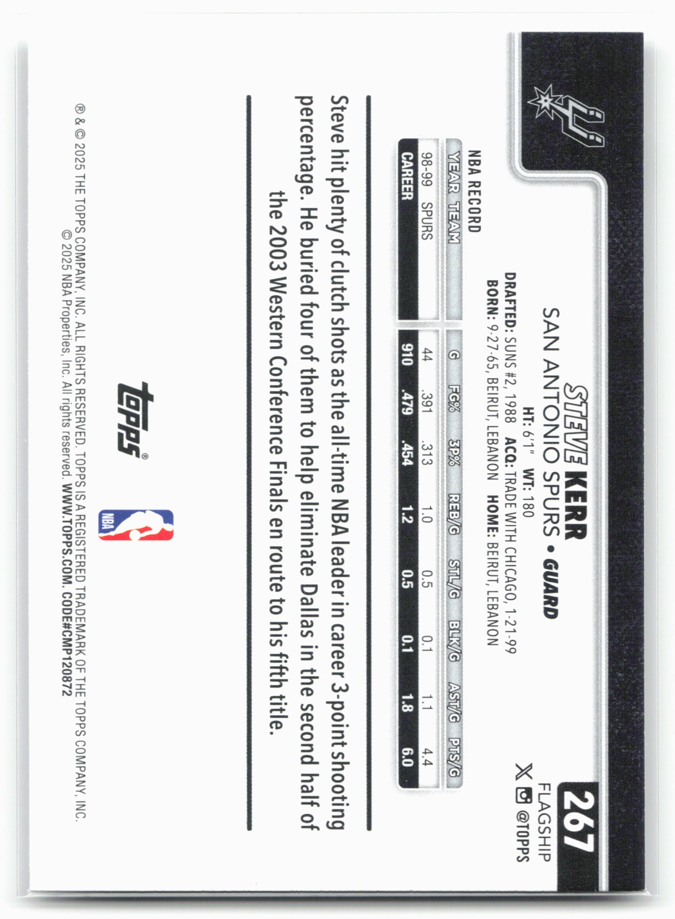 2025-26 Topps #267 Steve Kerr