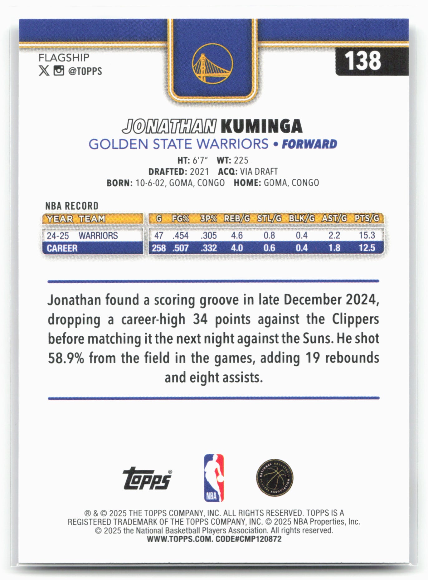 2025-26 Topps #138 Jonathan Kuminga