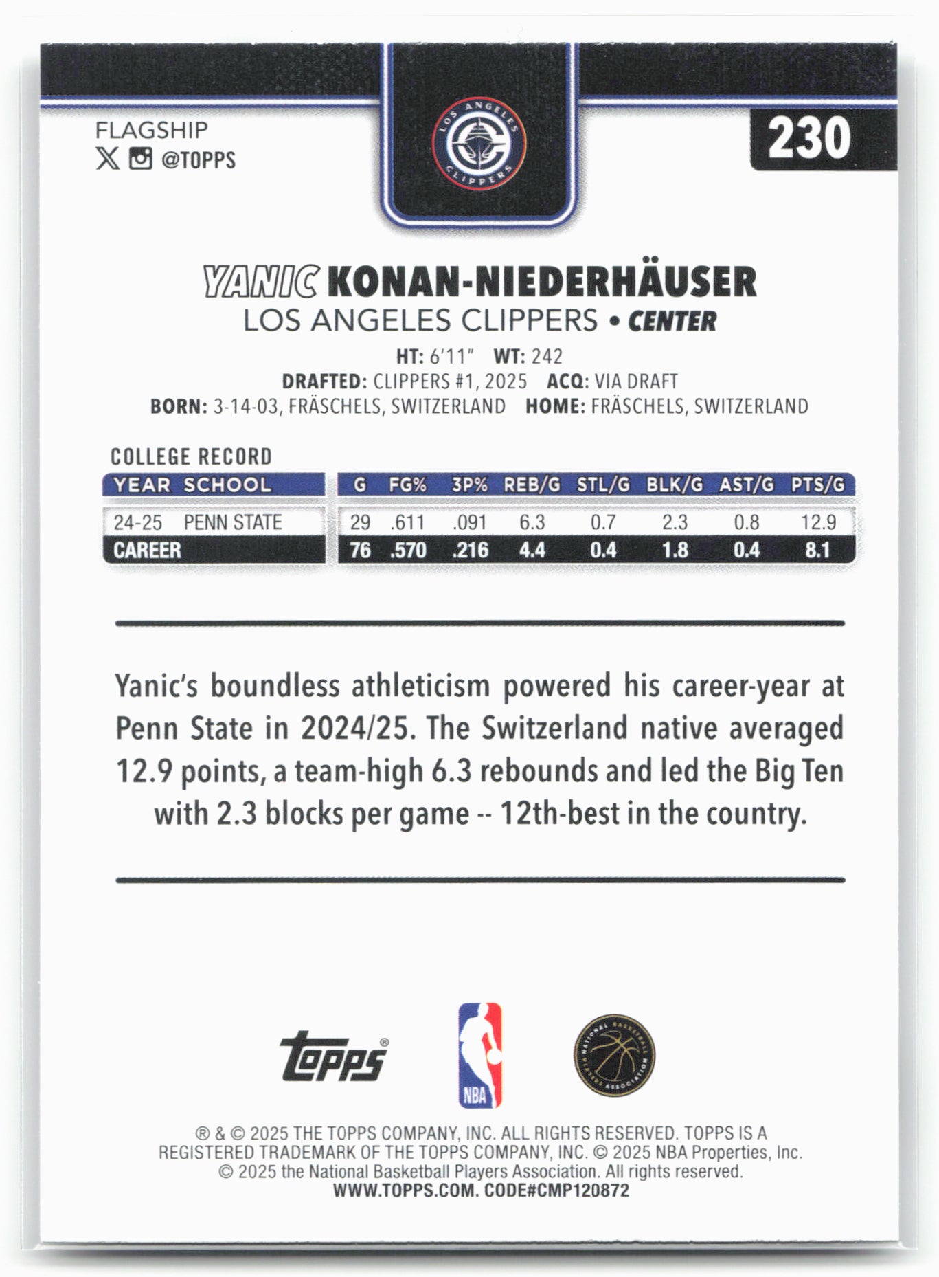 2025-26 Topps #230 Yanic Konan-Niederhäuser