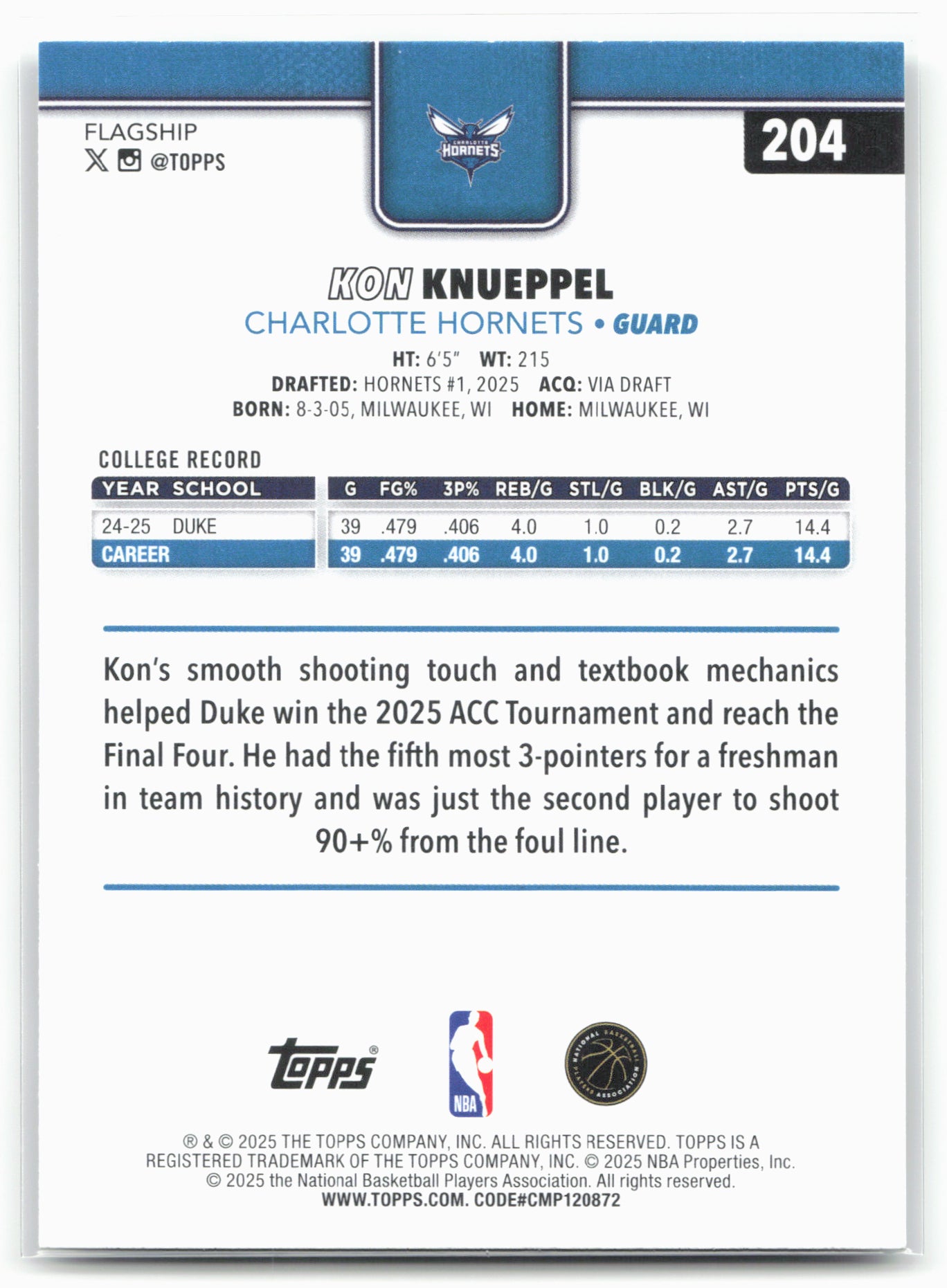 2025-26 Topps #204 Kon Knueppel Season Tip Off