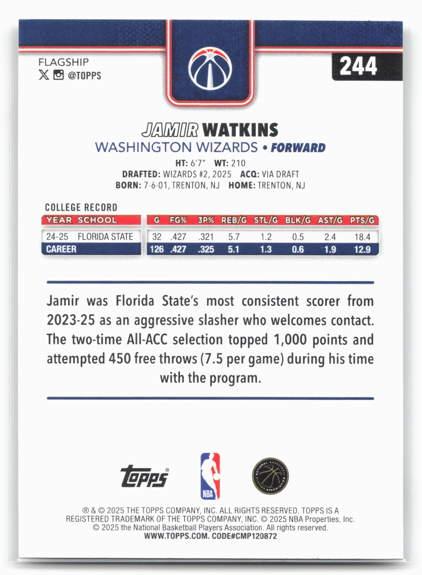 2025-26 Topps #244 Jamir Watkins