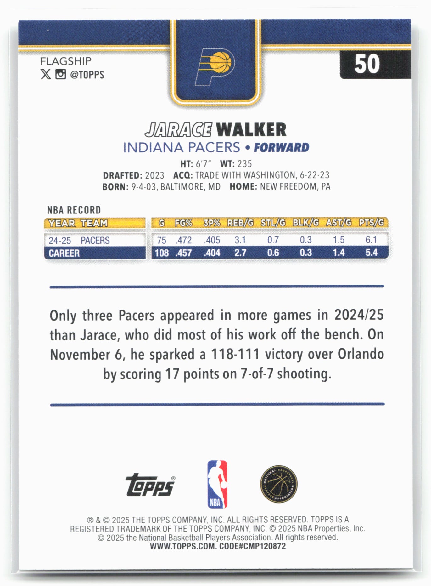 2025-26 Topps #50 Jarace Walker