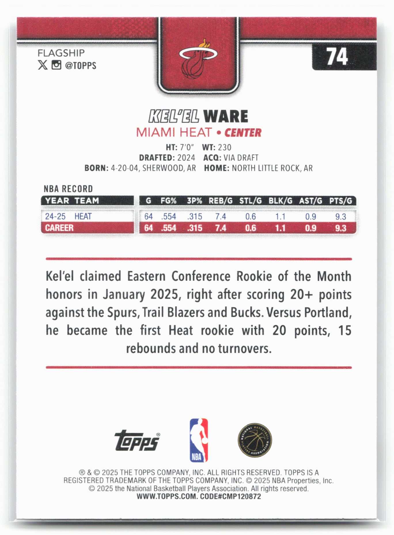 2025-26 Topps #74 Kel'el Ware