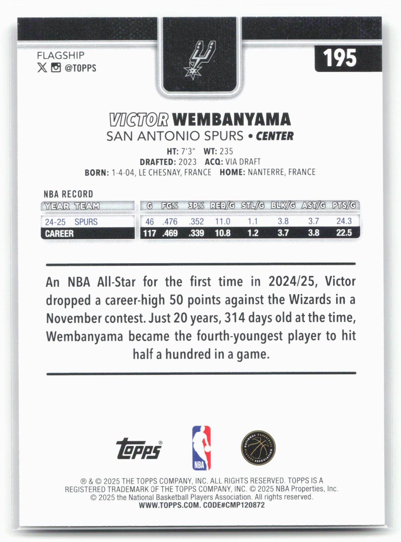 2025-26 Topps #195 Victor Wembanyama Season Tip Off