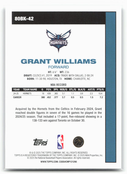 2025-26 Topps #80BK-42 Grant Williams 1980-81 Topps Basketball