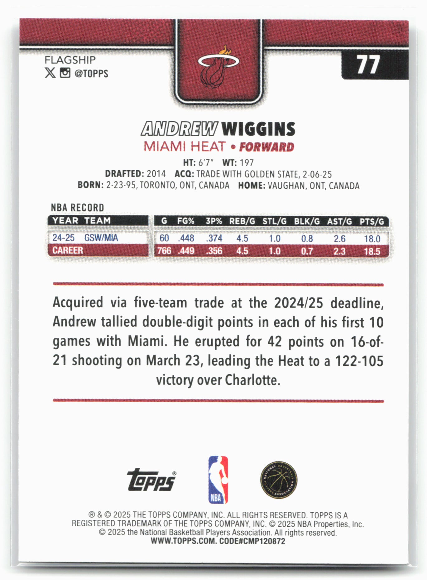 2025-26 Topps #77 Andrew Wiggins Holo Foil