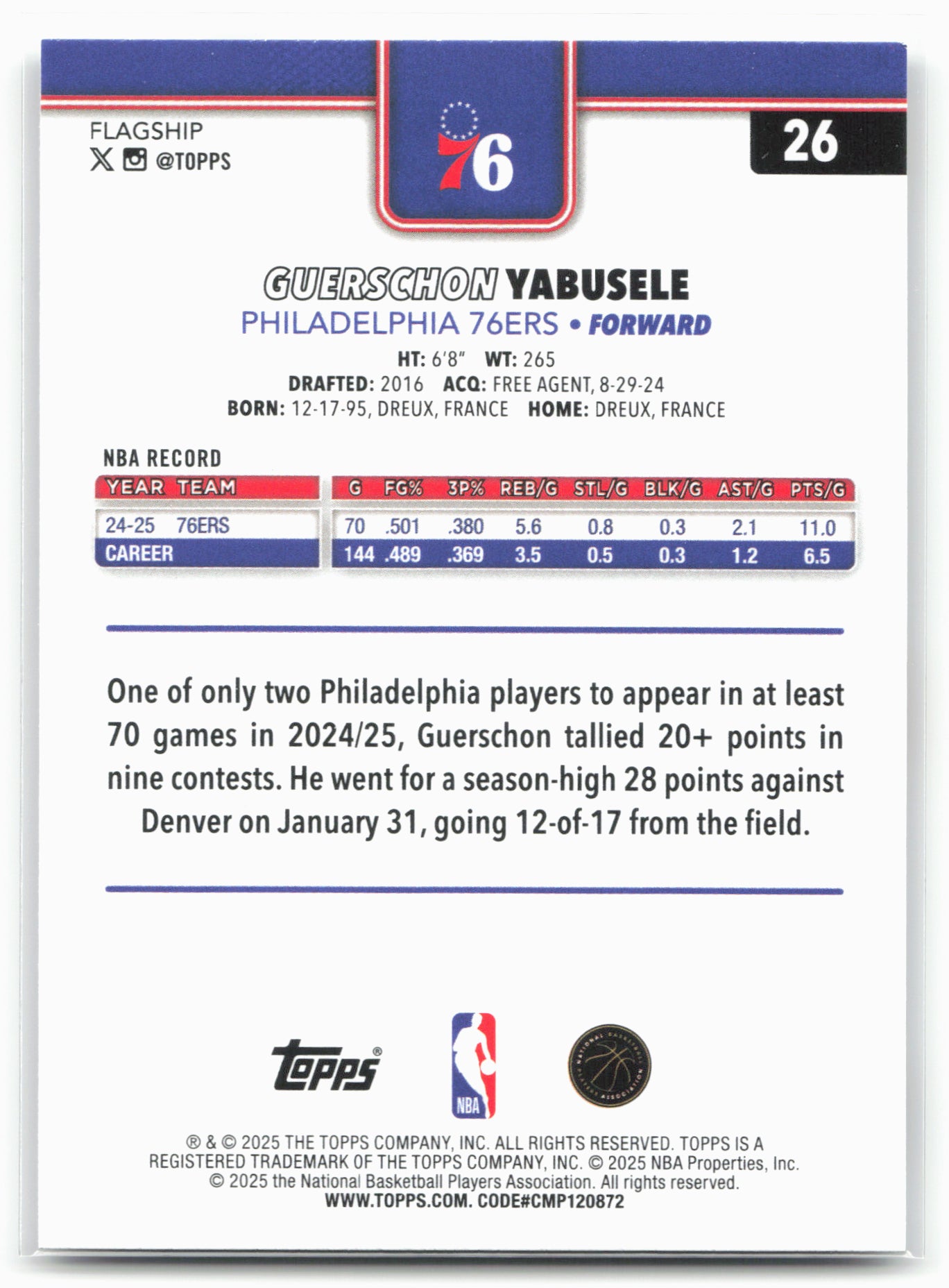 2025-26 Topps #26 Guerschon Yabusele